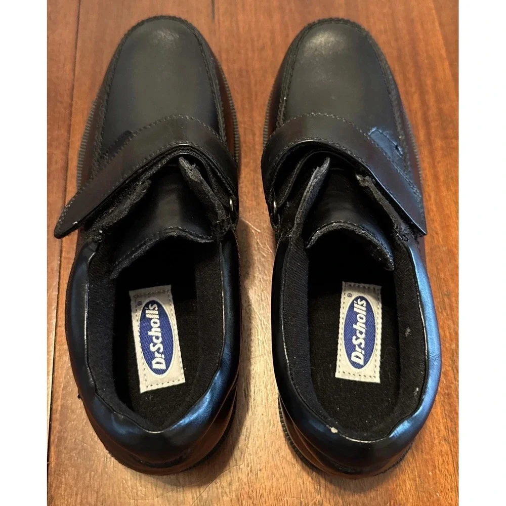 Dr Scholls 478-1C Mens 10 D Black Leather Hook Loop Comfort Walking Shoes
